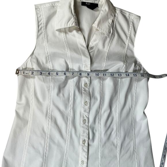 Style & Co. Sleeveless White Stretch Blouse Fitted Active V-Neck Collar Size 6 - Picture 6 of 8